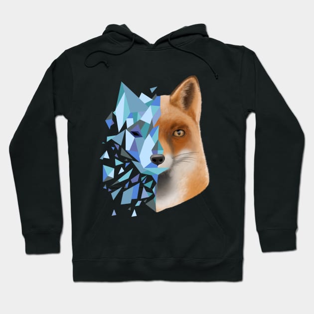 blue shattered fox Hoodie by dragonlord19